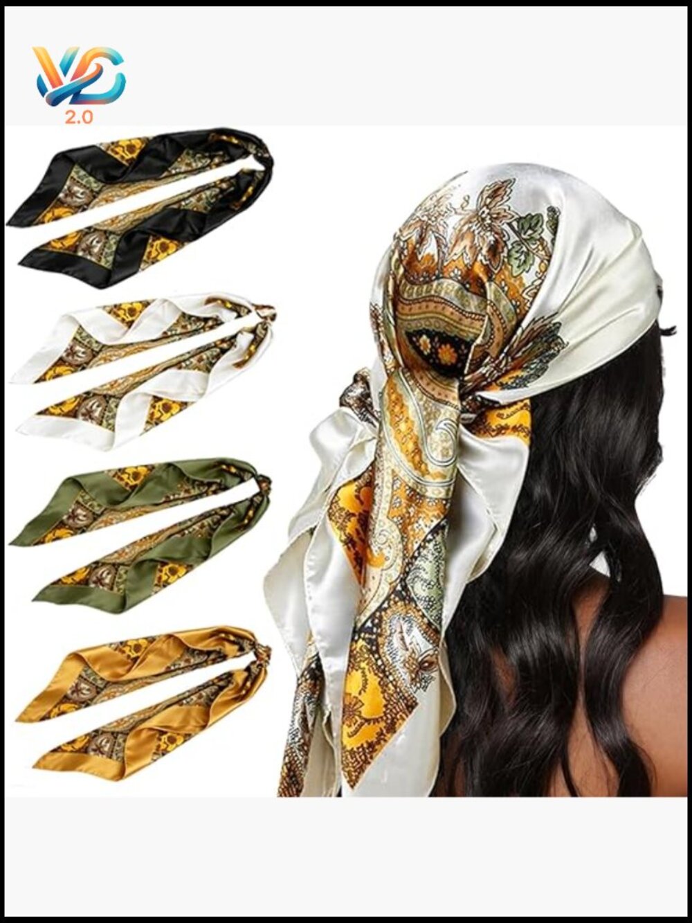 4Pcs Satin Square Head Scarves Like Silk Hair Scarf Bandanas 35Inches